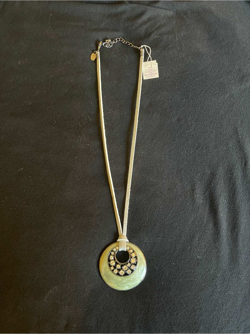Lia Sophia Iridescent Green Donut Pendant Necklace with Crystals